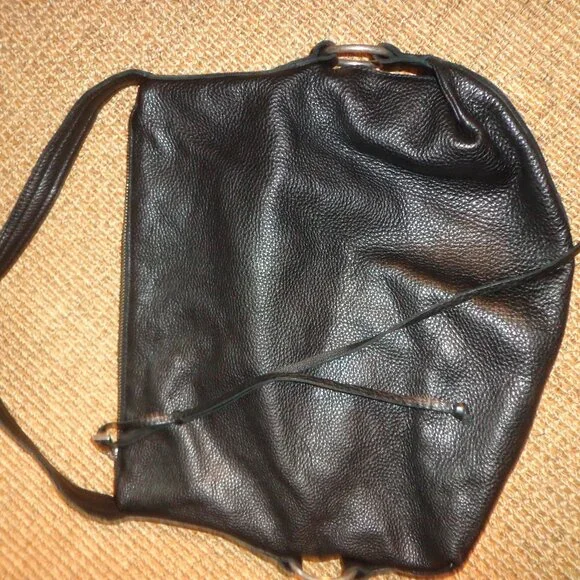 Banana Republic 100% Cow Leather Boho Handbag Black Inner Zip Pocket - Picture 2 of 15